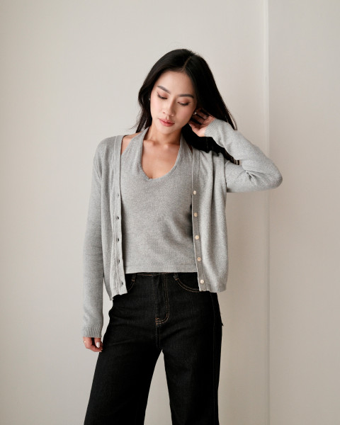 AYLA TOP & CARDIGAN GREY