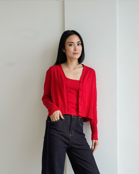 ANYA TOP & CARDIGAN RED
